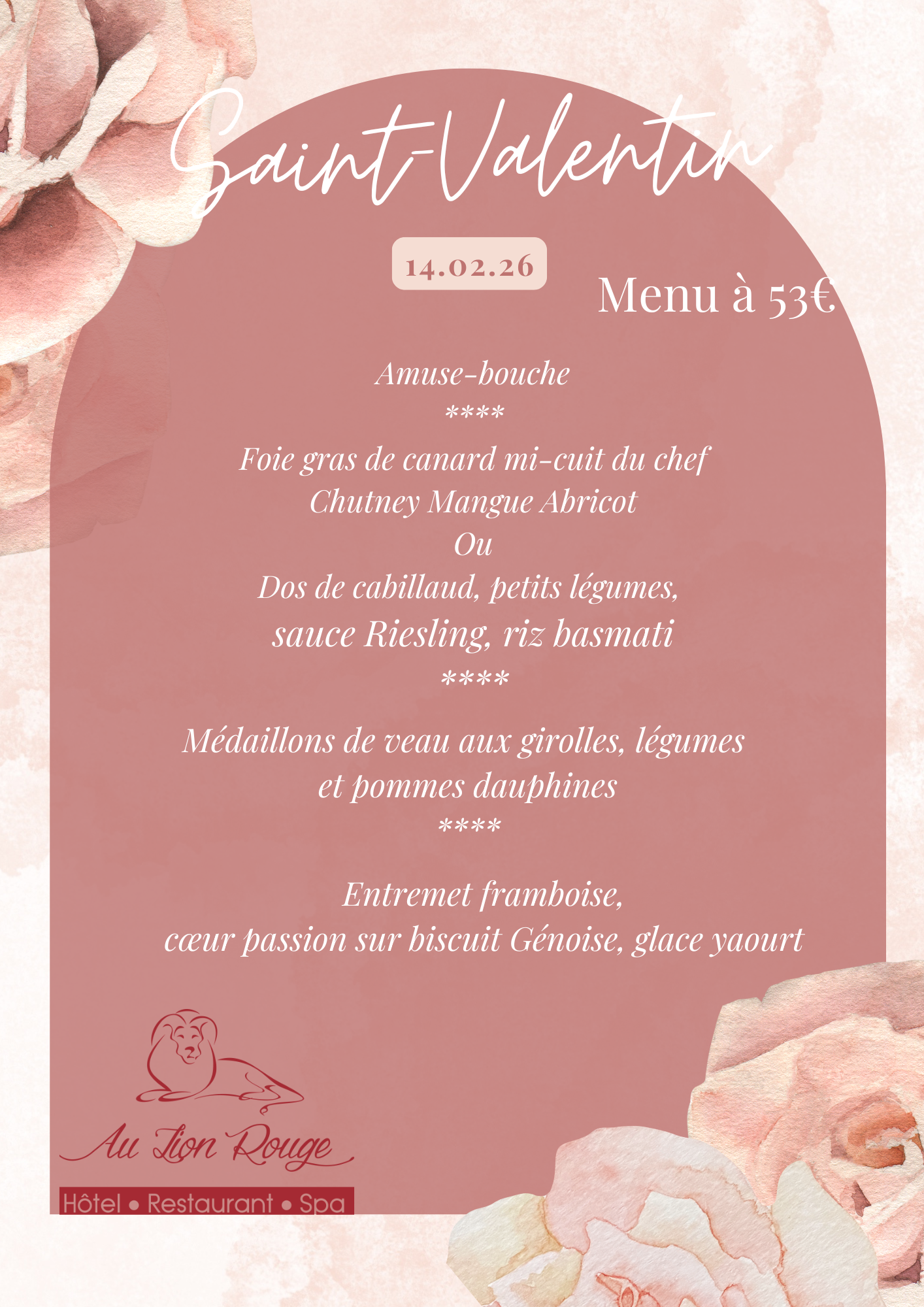 Menu St Valentin – 14 f&eacute;vrier 2026 Bartenheim